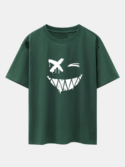 Dissolved Smiley Face Print Drop Shoulder Oversize T-Shirt