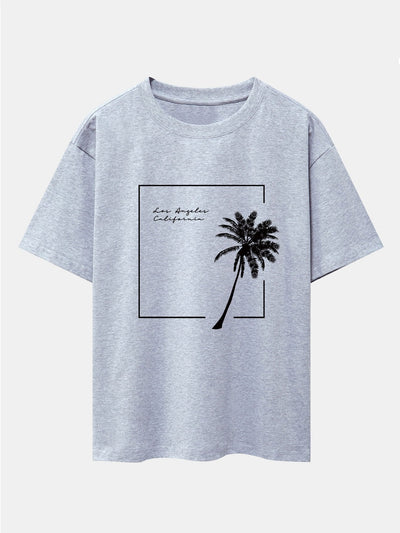 Los Angeles Palm Trees Print Drop Shoulder Oversize T-Shirt