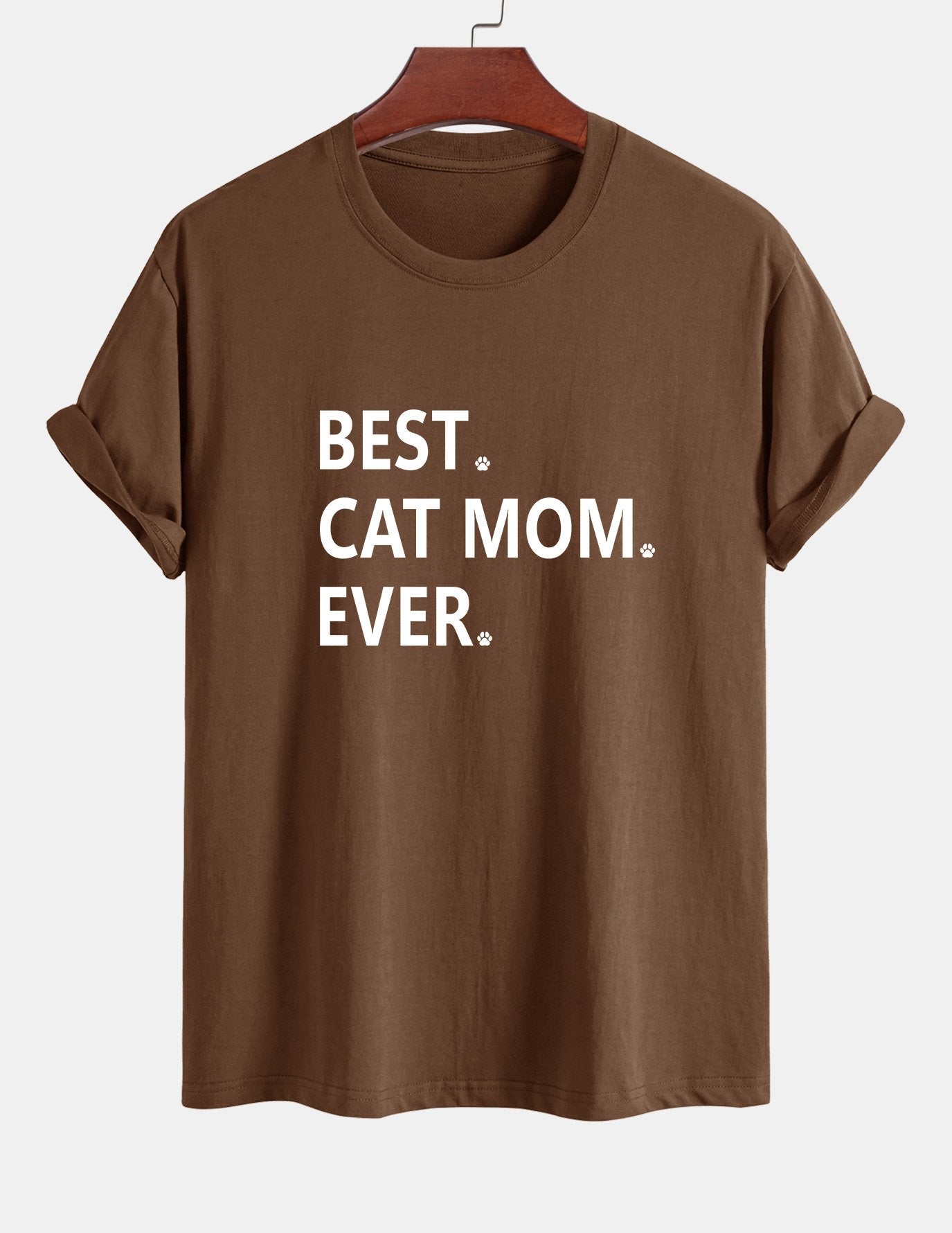 Regular Fit Best Cat Mom Ever Print Cotton T-Shirt