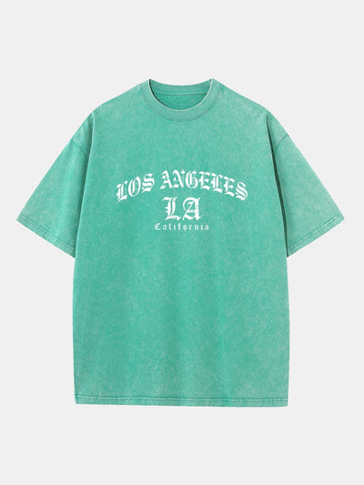 Gothic Los Angeles Print Washed Distressed Drop Shoulder T-Shirt