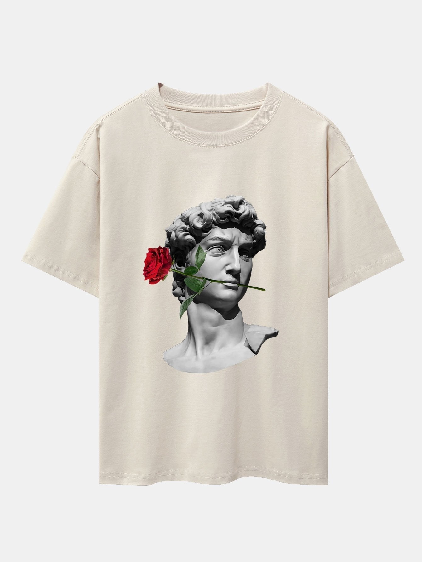 Rose David Print Relax Fit Drop Shoulder T-Shirts