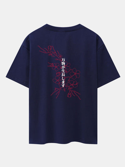 Floral Slogan Back Back Print Drop Shoulder Oversize T-Shirt