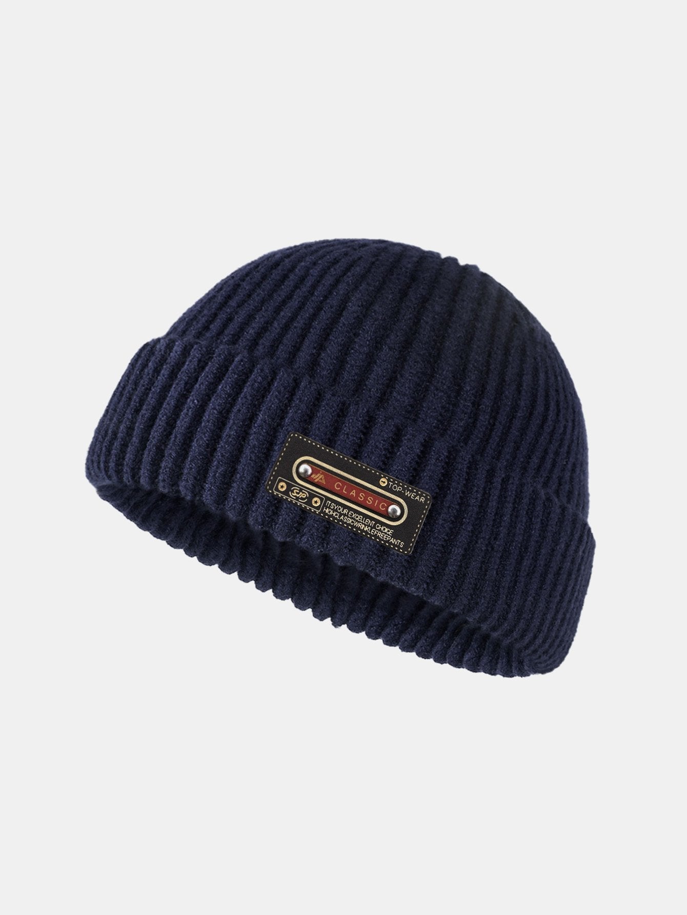 Solid Color Slogan Patch Knit Beanie Hat