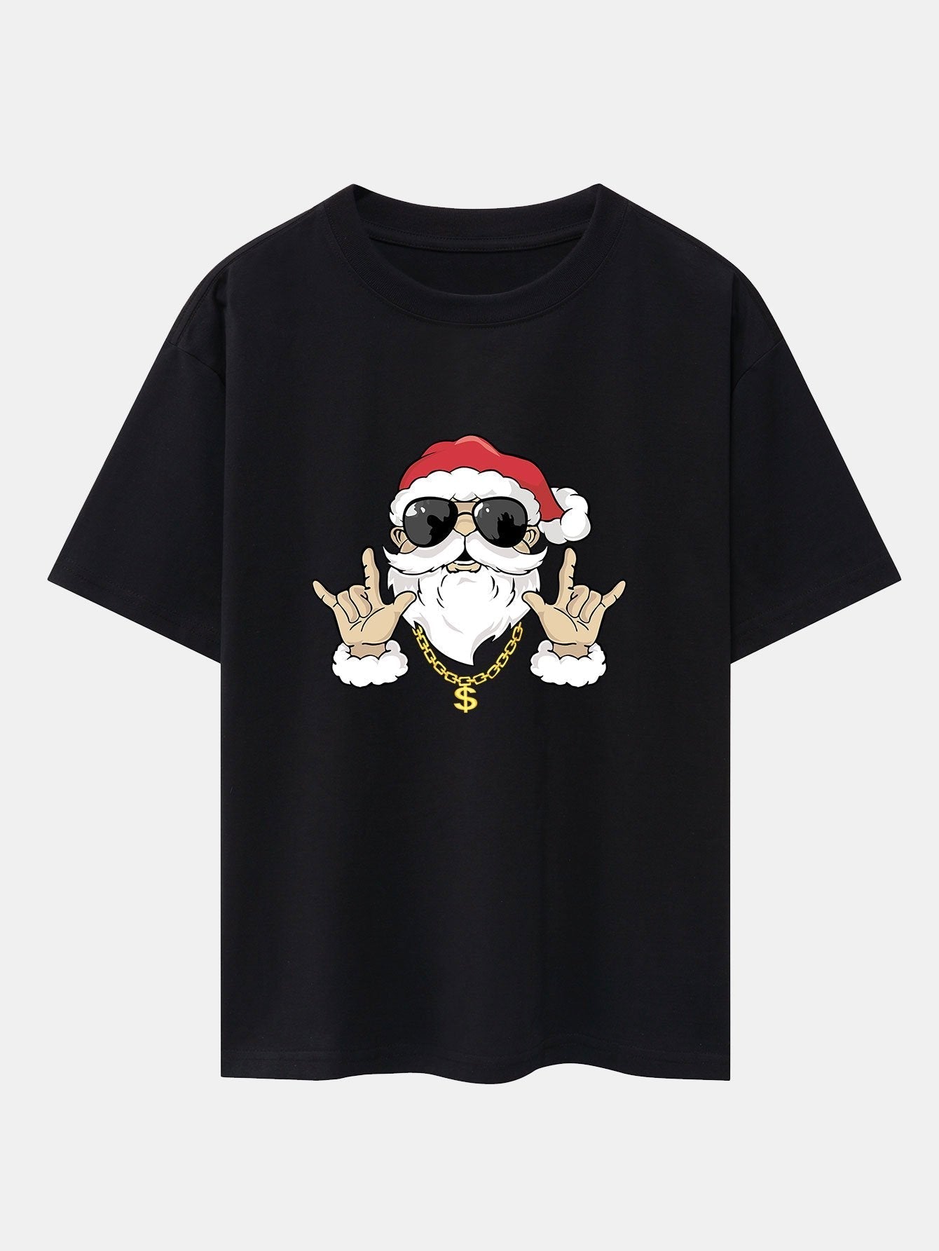 Hip Hop Santa Print Heavy Weight Drop Shoulder Oversize T-Shirt