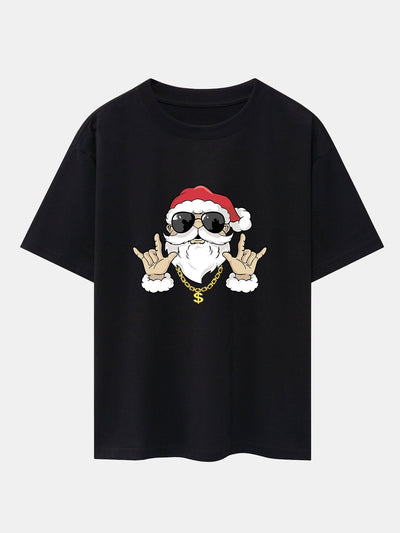 Hip Hop Santa Print Heavy Weight Drop Shoulder Oversize T-Shirt