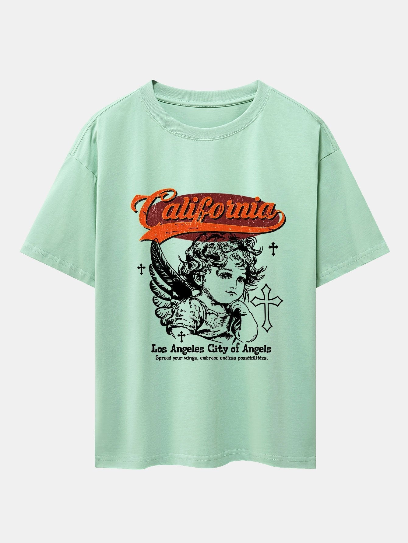 California Angel Print Drop Shoulder Oversize T-Shirt