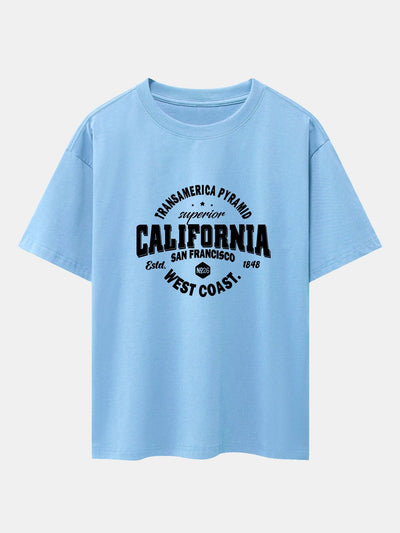 California Slogan Print Drop Shoulder Oversize T-Shirt
