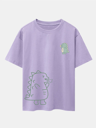 Fire-breathing Dinosaur Print Drop Shoulder Oversize T-Shirt