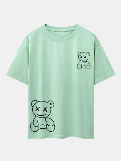 Bear line Print Drop Shoulder Oversize T-Shirt