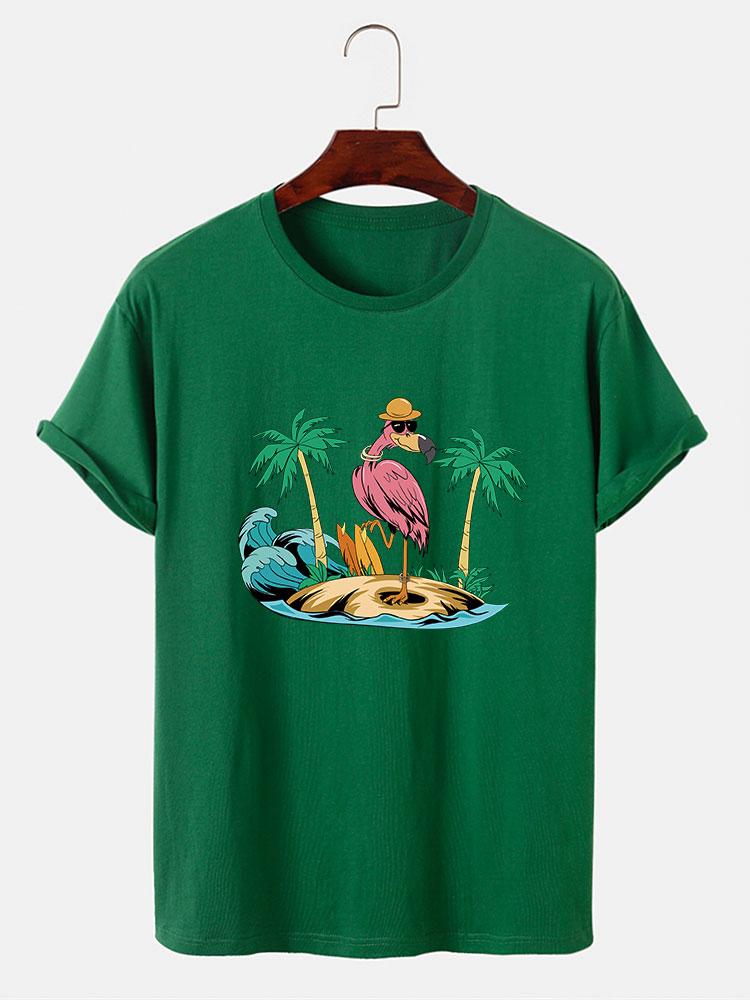 Flamingo On Vacation Print T-Shirt