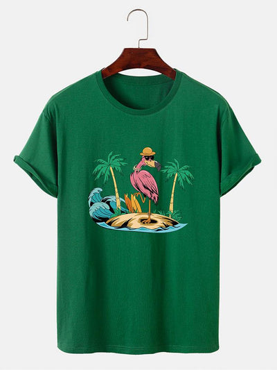 Flamingo On Vacation Print T-Shirt