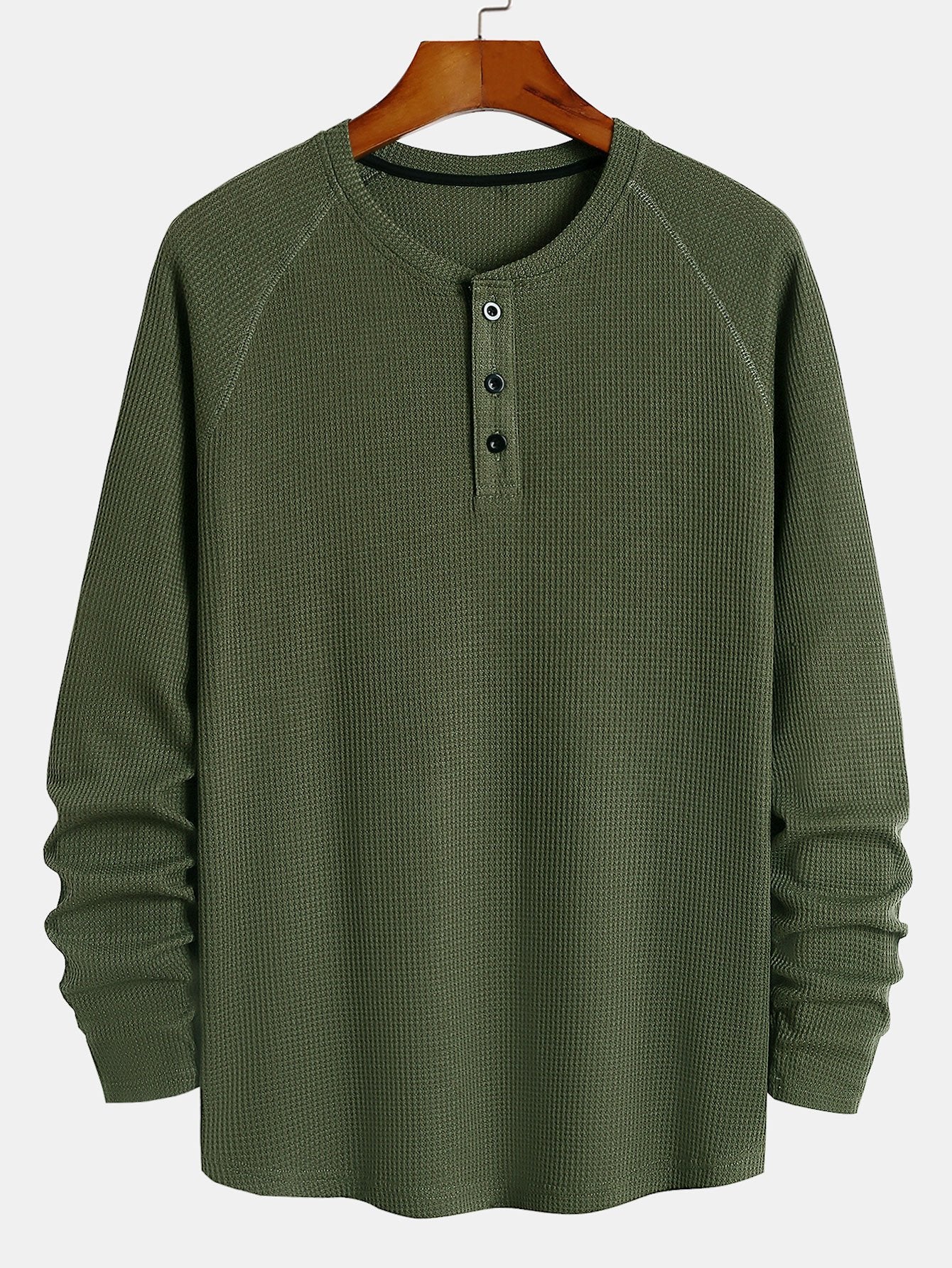 3 Pieces Long Sleeve Arc Hem Waffle Henley Shirt