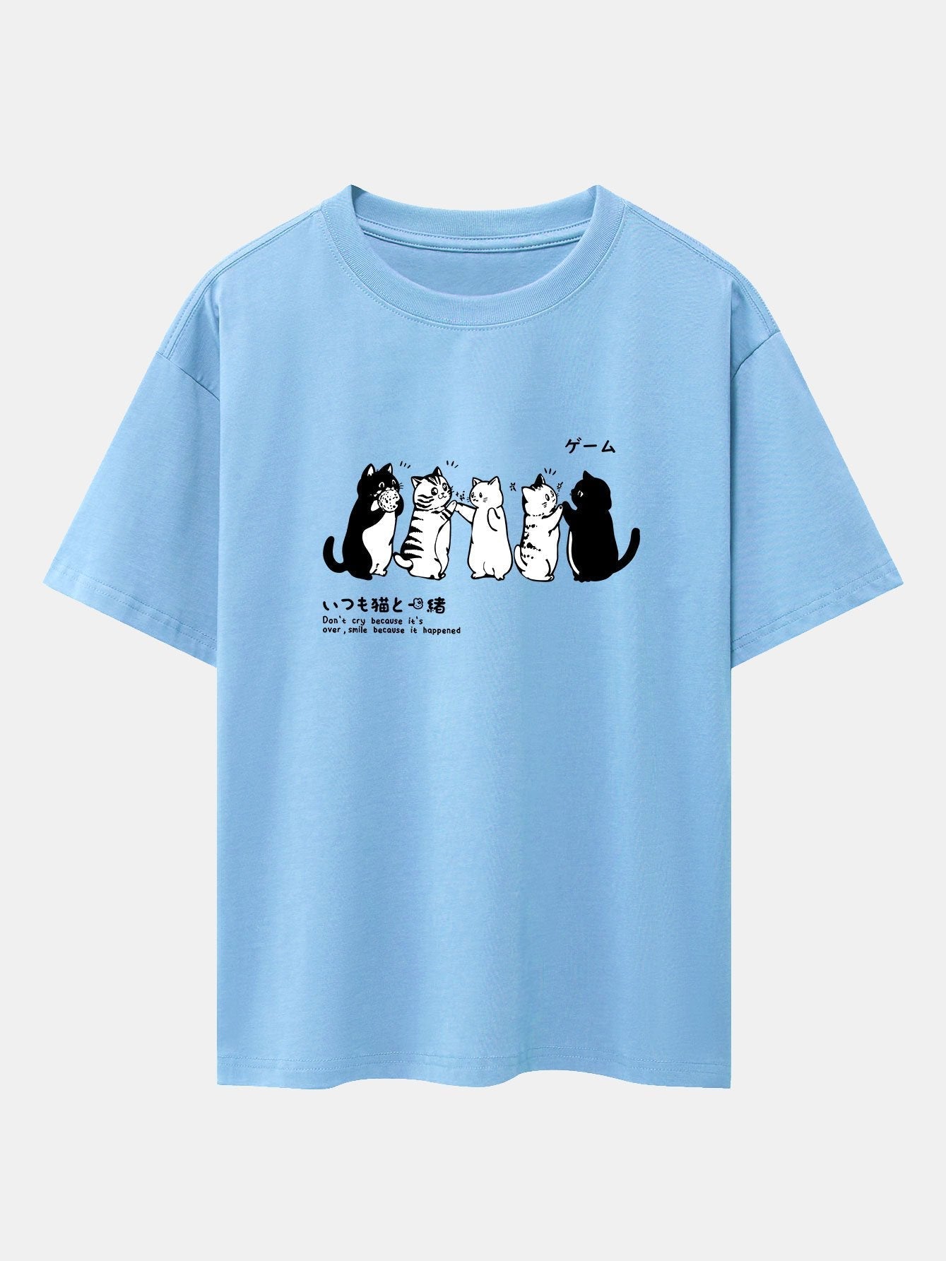 Friend Cat Print Drop Shoulder Oversize T-Shirt