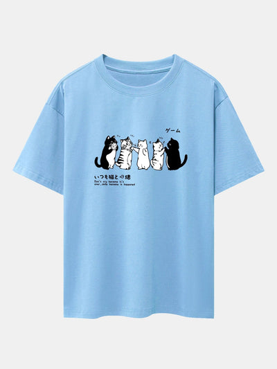 Friend Cat Print Drop Shoulder Oversize T-Shirt