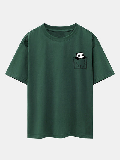 Pocket Panda Print Drop Shoulder Oversize T-Shirt
