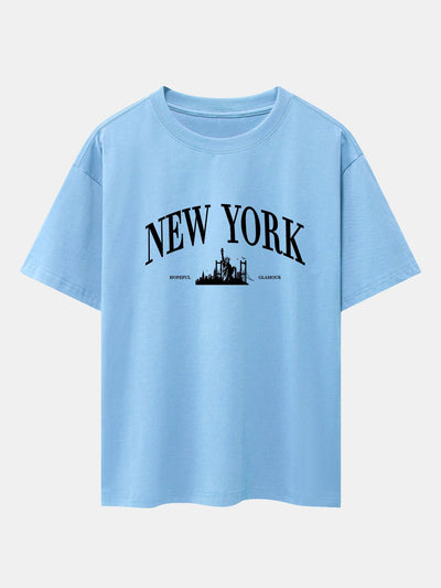New York Slogan Print Drop Shoulder Oversize T-Shirt