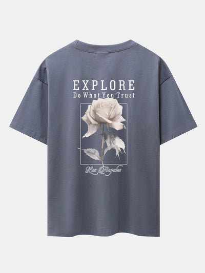 Rose Slogan Back Print Drop Shoulder Oversize T-Shirt