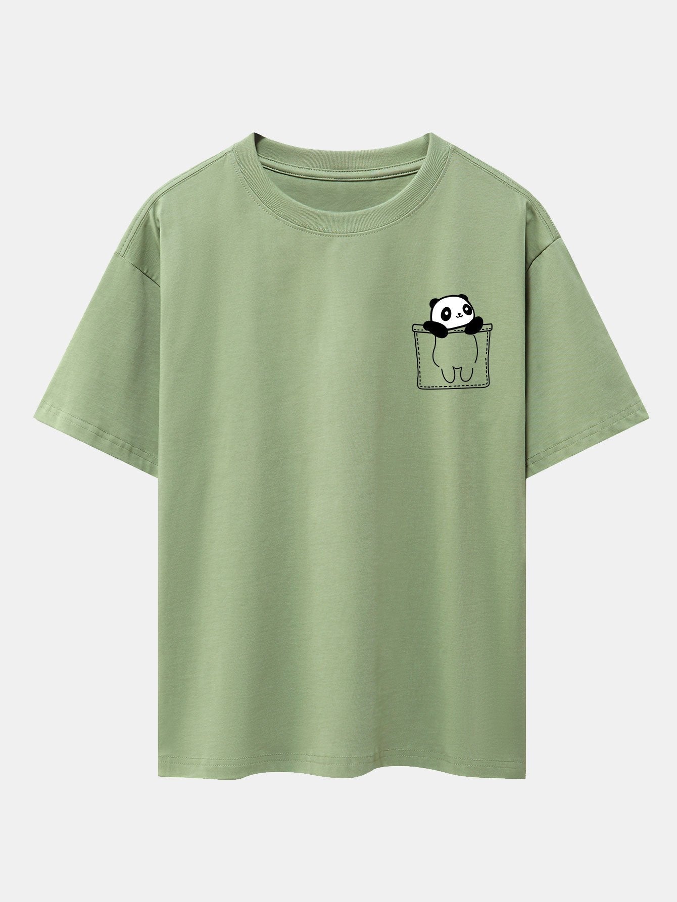 Pocket Panda Print Drop Shoulder Oversize T-Shirt
