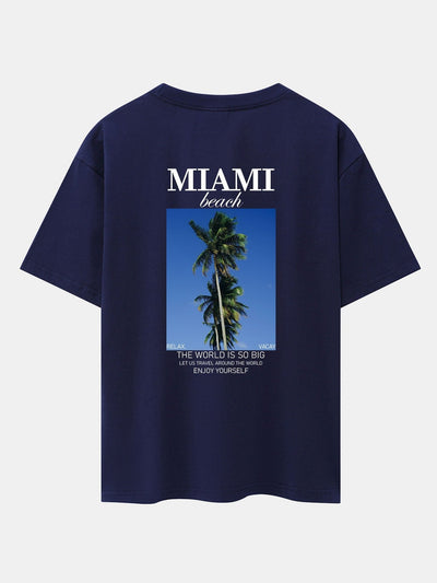 Miami Palm Tree Back Print Drop Shoulder Oversize T-Shirt