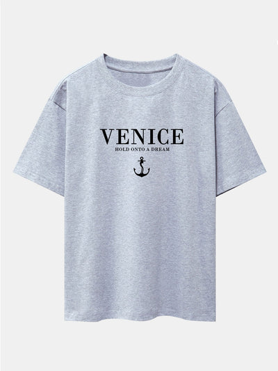 Venice Anchor Print Drop Shoulder Oversize T-Shirt