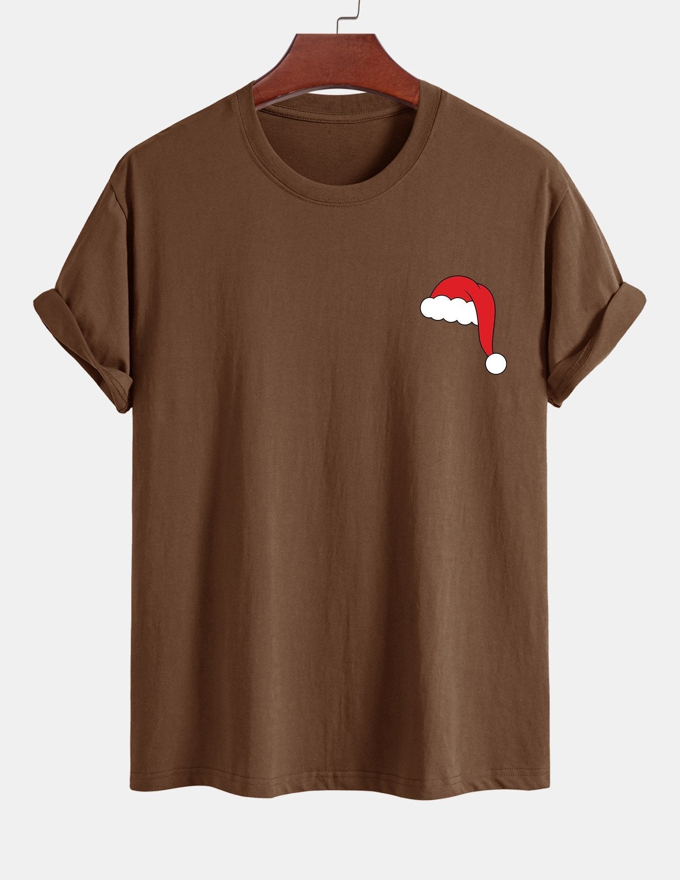 Regular Fit Santa Hat Print Cotton T-Shirt