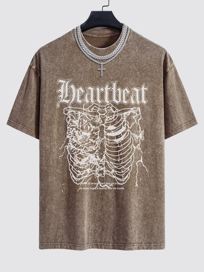 Slogan Skeleton Print Washed Drop Shoulder Oversize T-Shirt