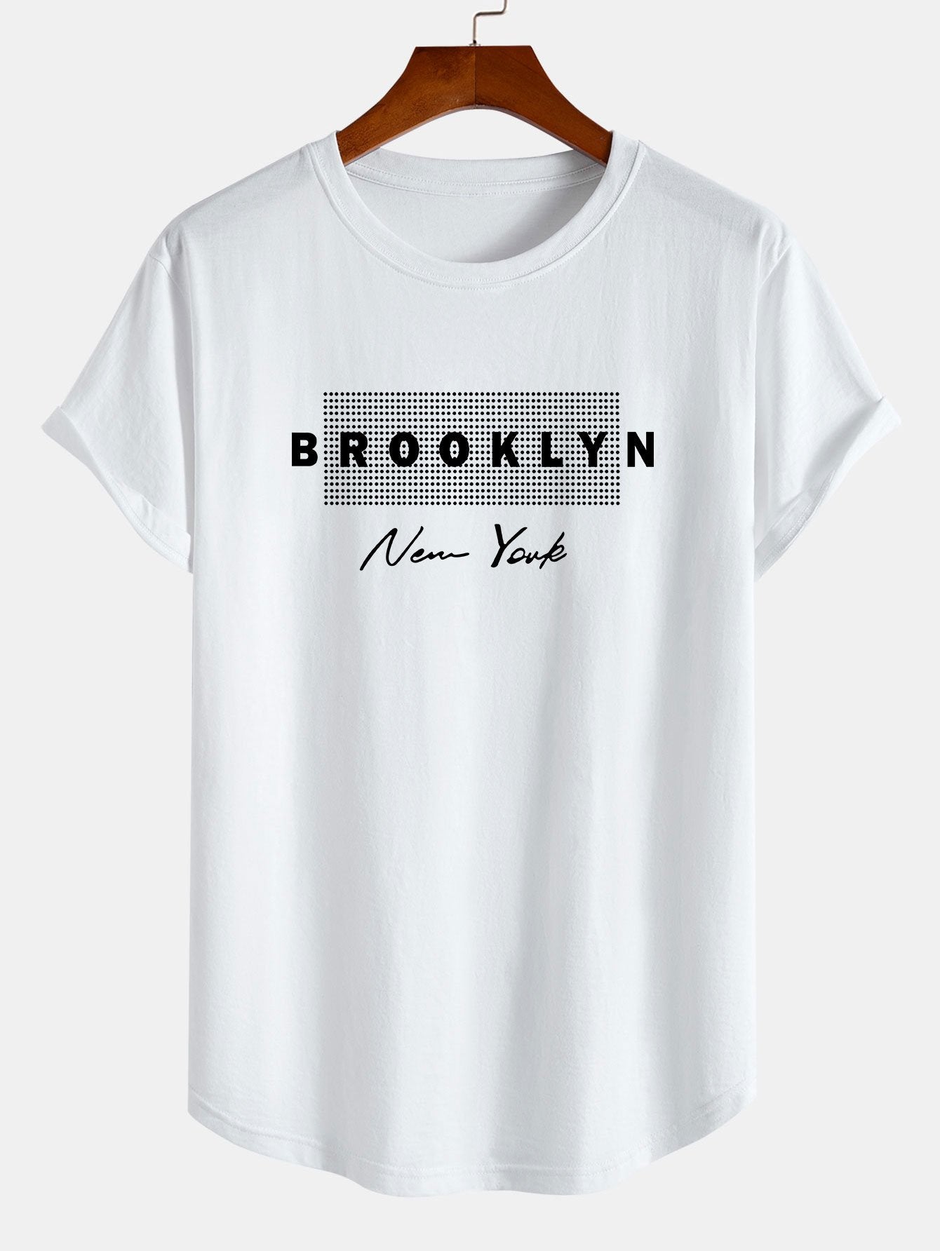 Brooklyn New York Dot Print Cotton Arc Hem T-Shirt