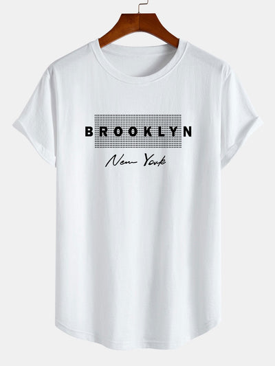 Brooklyn New York Dot Print Cotton Arc Hem T-Shirt