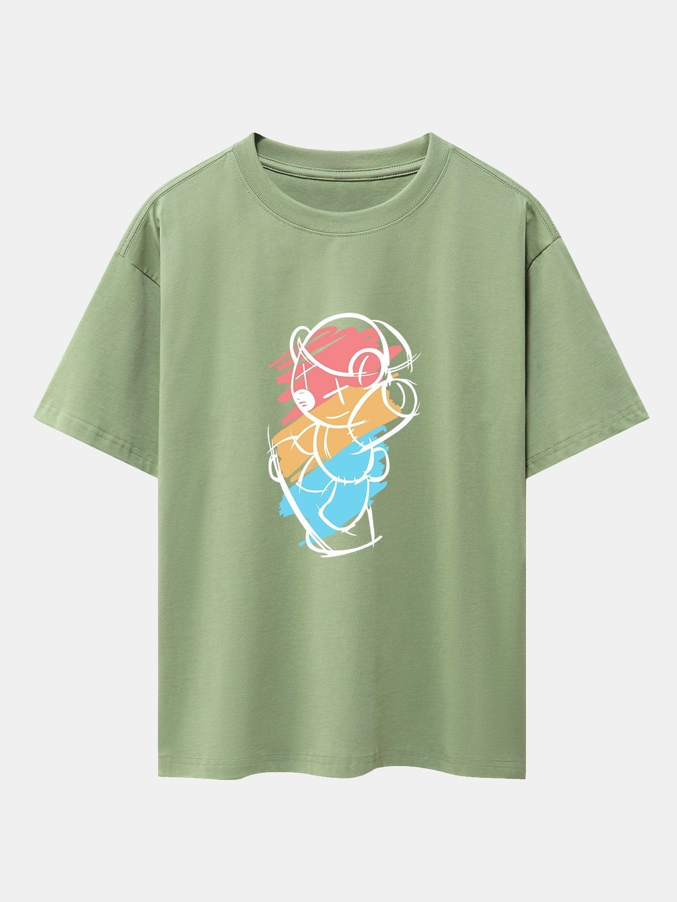 Graffiti Skateboard Bear Print Drop Shoulder Oversize T-Shirt