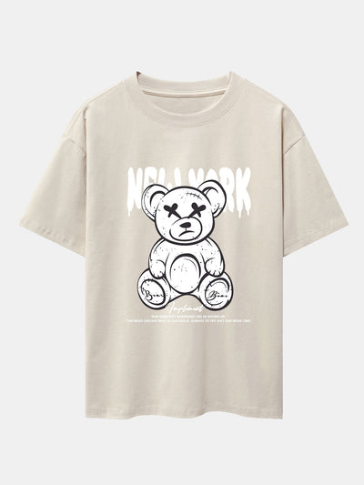 Slogan Bear Print Drop Shoulder Oversize T-Shirt