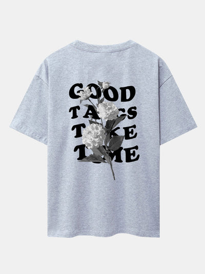 Flower Slogan Back Print Drop Shoulder Oversize T-Shirt