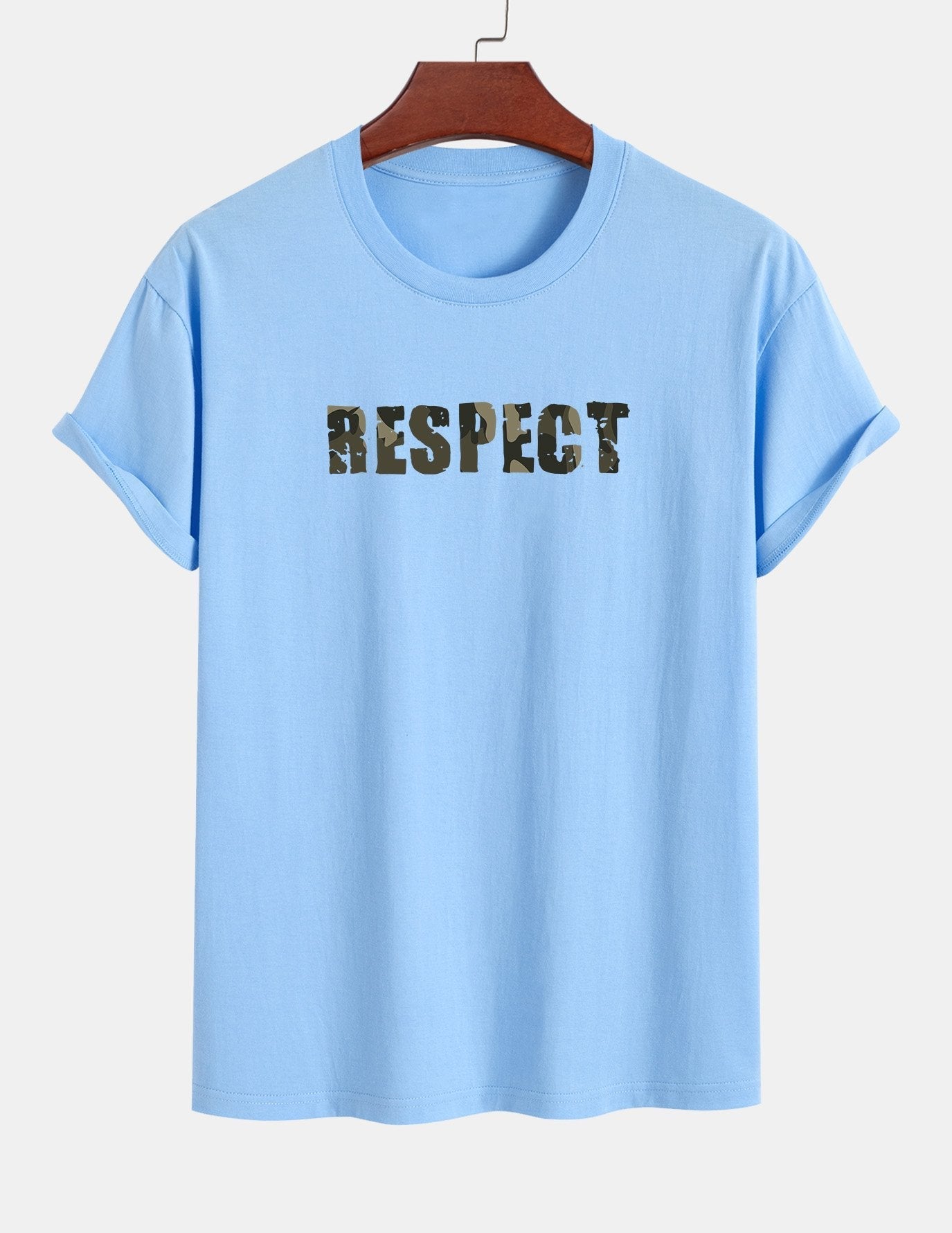 Regular Fit Camouflage Respect Print Cotton T-Shirt