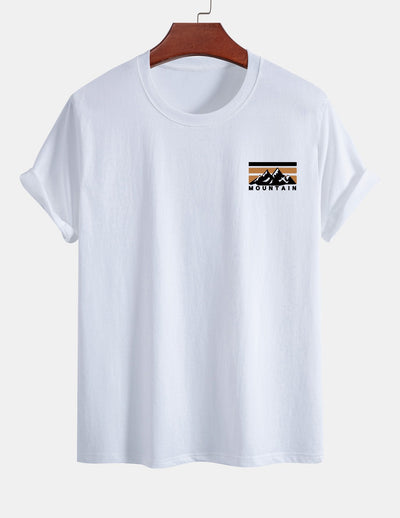 Regular Fit Stripe Mountains Print Cotton T-Shirt