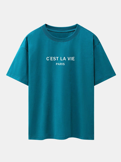 Paris Letter Print Dropped Shoulders Oversize T-Shirt