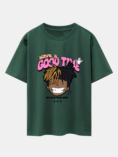 Cartoon Character Slogan Print Drop Shoulder Oversize T-Shirt