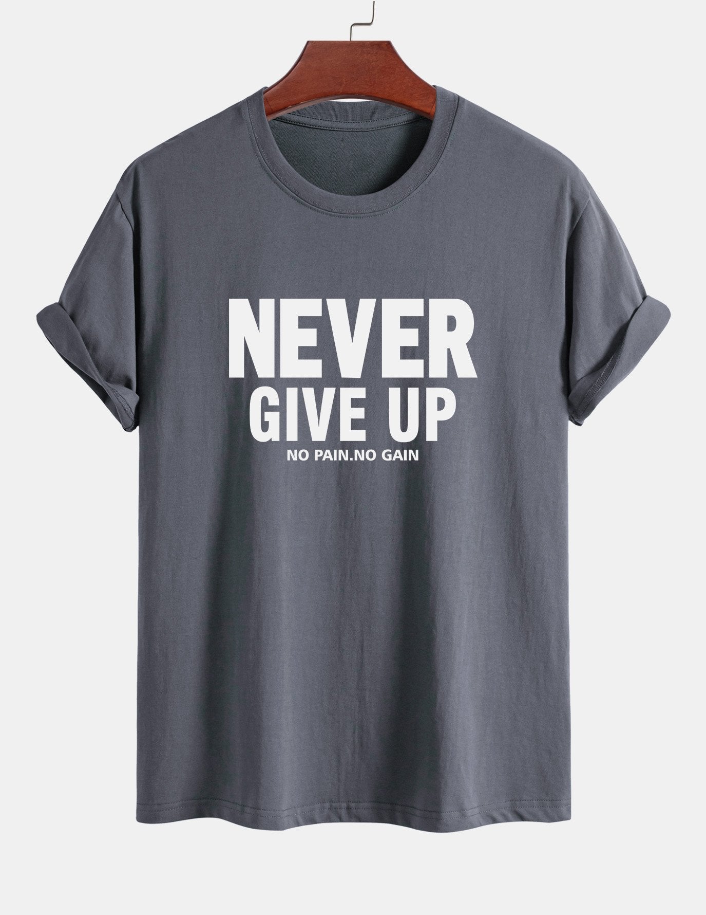 Regular Fit Never Give Up Print Cotton T-Shirt