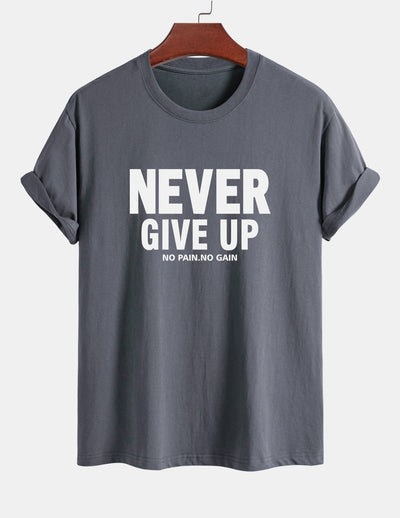 Regular Fit Never Give Up Print Cotton T-Shirt