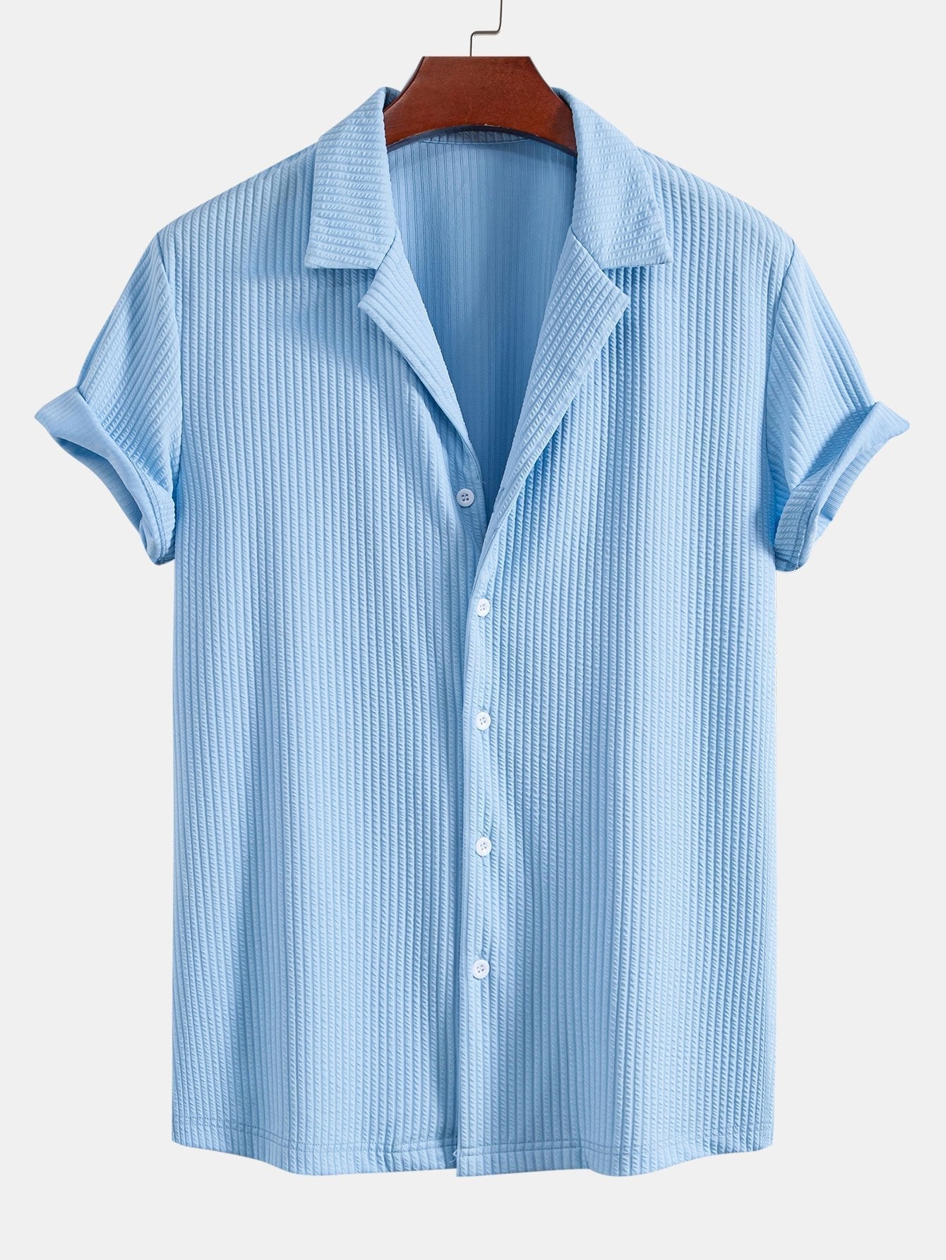 Muscle Fit Ribbed Deep Cuban Shirt