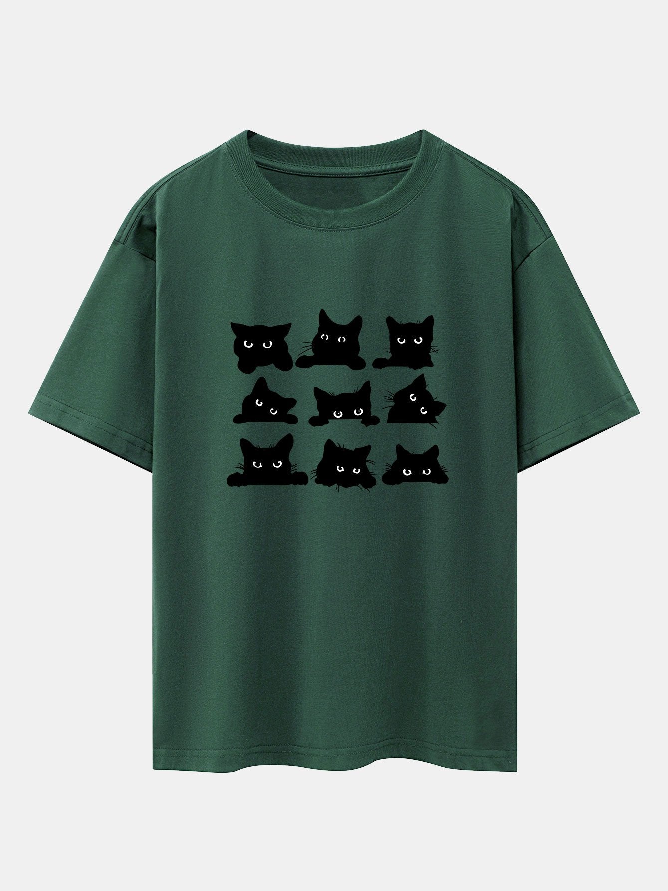 Black Cat Staring Print Drop Shoulder Oversize T-Shirt
