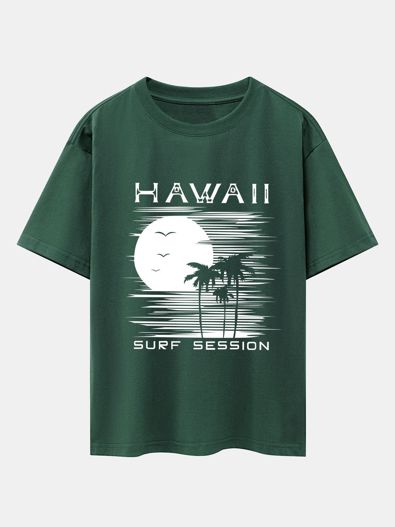 Hawaii Sun Palm Trees Print Drop Shoulder Oversize T-Shirt