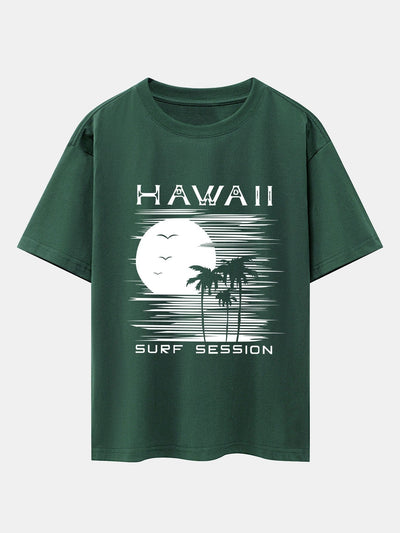 Hawaii Sun Palm Trees Print Drop Shoulder Oversize T-Shirt