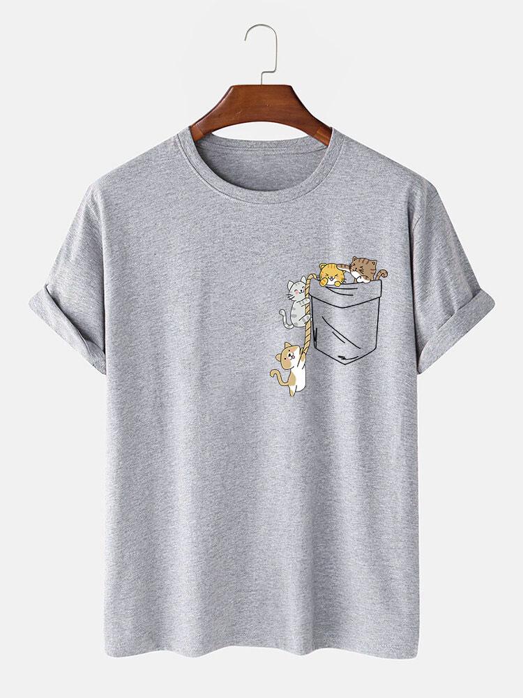 Cute Pocket Cat Print T-Shirt