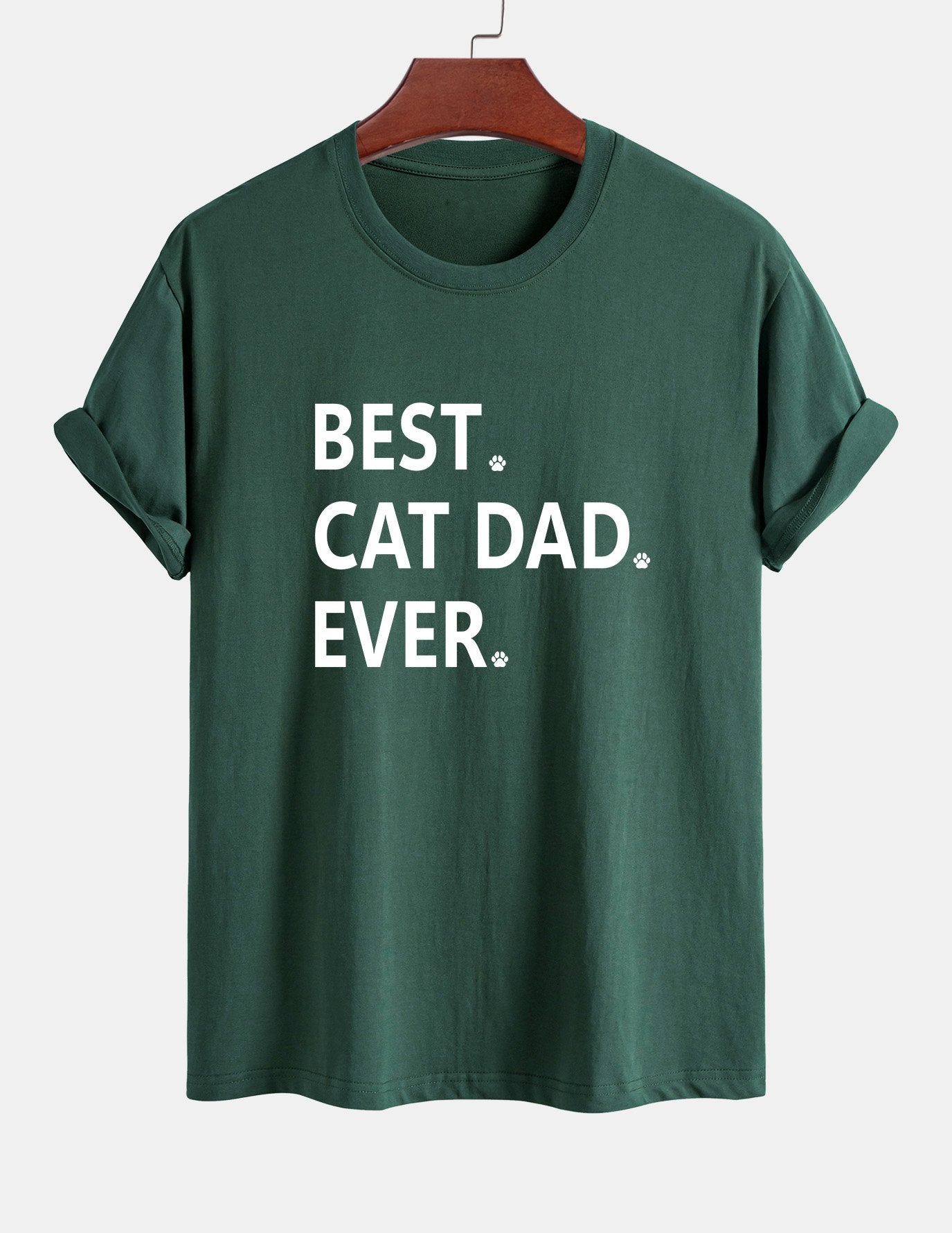 Regular Fit Best Cat Dad Ever Print Cotton T-Shirt