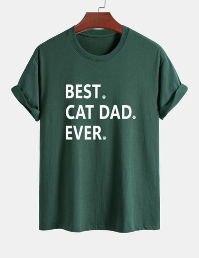 Regular Fit Best Cat Dad Ever Print Cotton T-Shirt