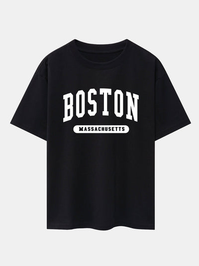 Boston Slogan Print Drop Shoulder Oversize T-Shirt