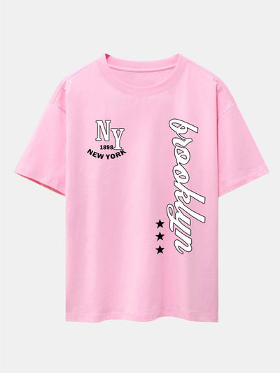 New York Brooklyn Print Drop Shoulder Oversize T-Shirt