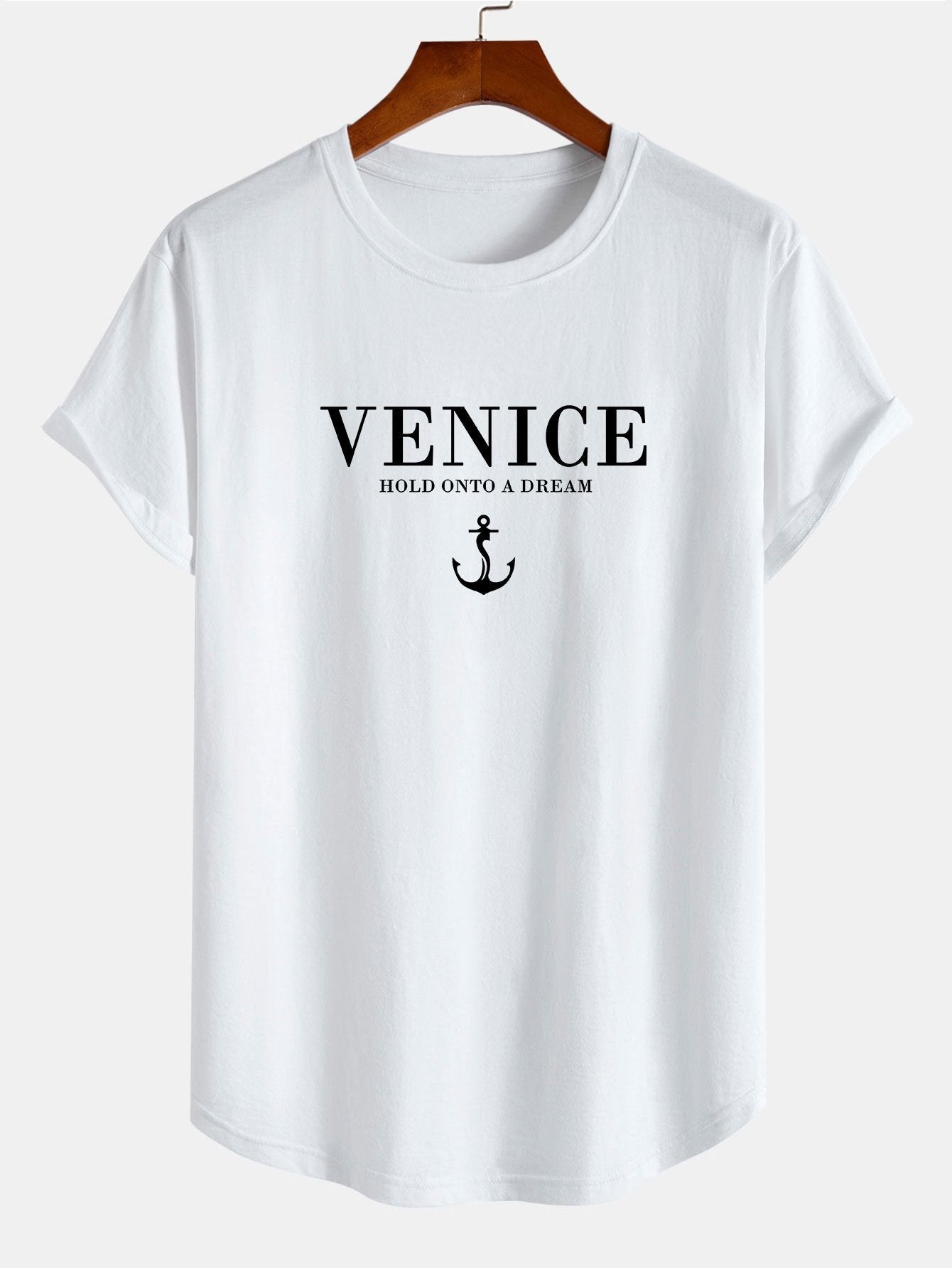 Venice Anchor Print Cotton Arc Hem T-Shirt