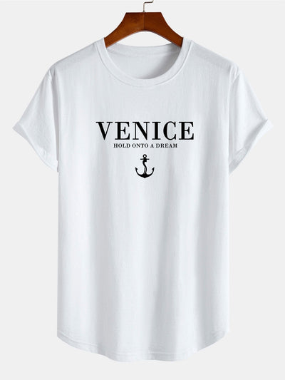 Venice Anchor Print Cotton Arc Hem T-Shirt