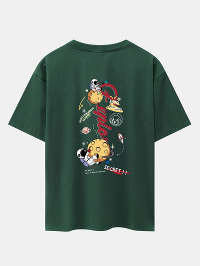 Planet Astronaut Print Drop Shoulder Oversize T-Shirt