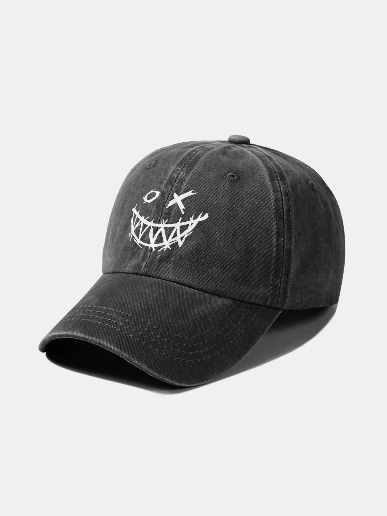 Evil Smiley Face Pattern Classic Retro Washed Distressed Cotton Baseball Cap